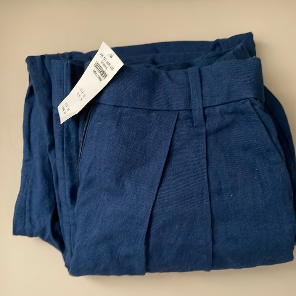 NWT ABERCROMBIE & FITCH LINEN TAILORED WIDE LEG PANT TRUE NAVY BLUE SMALL SHORT - Picture 3 of 5